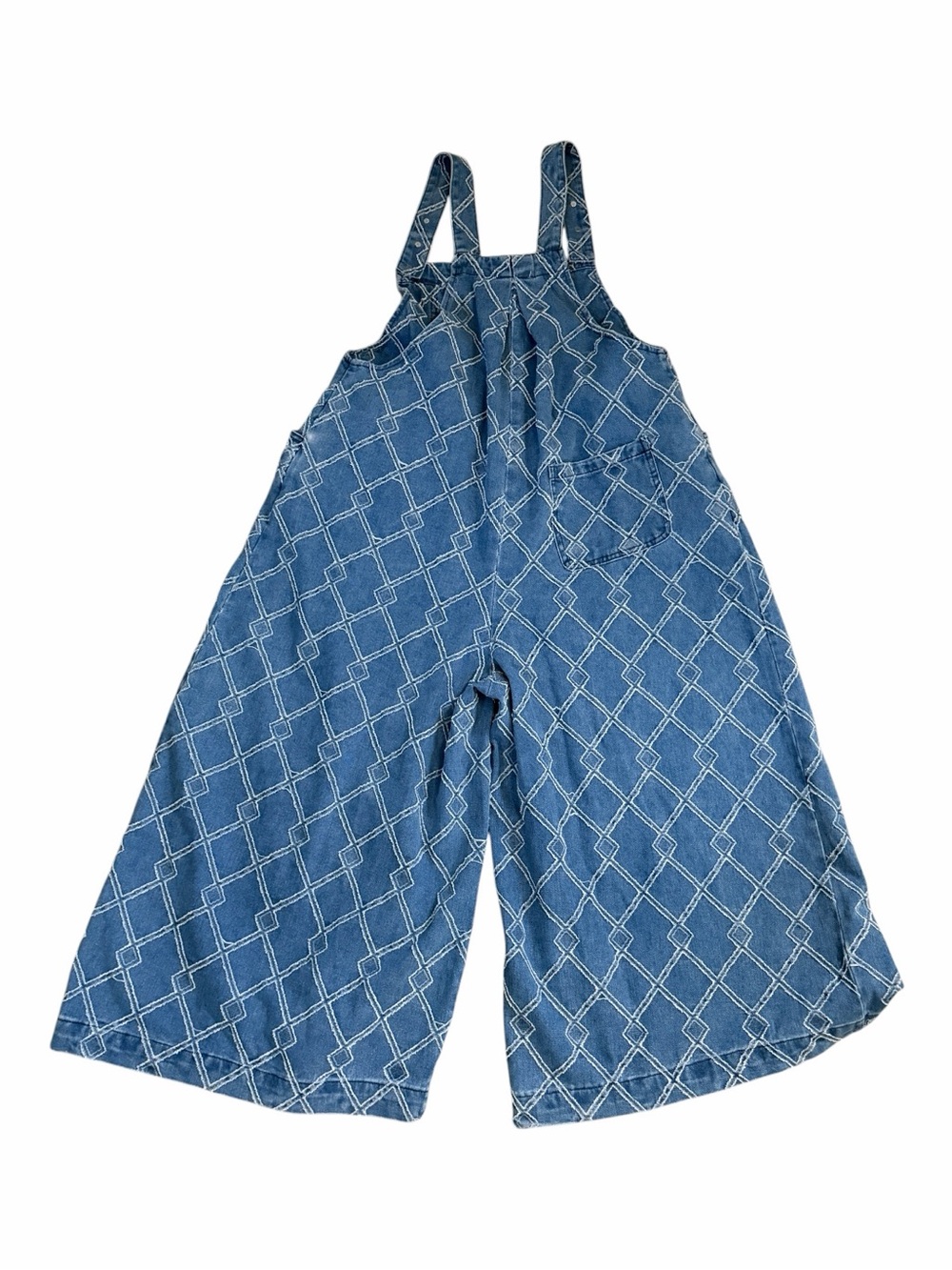 Sweet Giana Denim Wide Leg Overall Jumpsuit Geometric Embroidered Boho - Picture 3 of 3